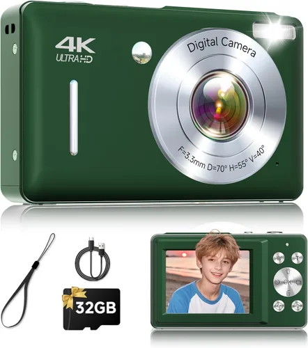 Vista 12 de Cámara digital, 44MP FHD 1080P apunta y dispara, cámara digital con antivibración, pequeña cámara digital con detección facial, tarjeta SD de 32 GB