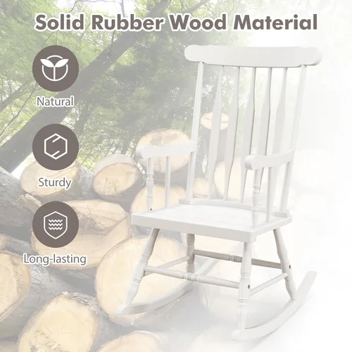 Vista 7 de Tangkula Mecedora para patio de madera de goma maciza, silla mecedora de porche al aire libre con marco de madera de goma, mecedora de madera