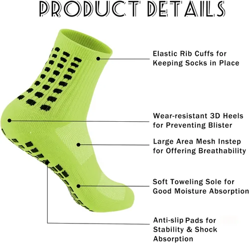Vista 3 de Elfcool Calcetines de fútbol con agarre, 6 pares de almohadillas antideslizantes de agarre atlético calcetines de fútbol para hombres y mujeres