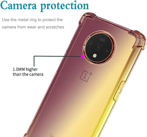 Vista 2 de Funda para OnePlus 7T con protector de pantalla de vidrio templado, lindo degradado transparente delgado, a prueba de golpes, TPU para OnePlus 7T