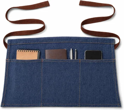 Vista 10 de Toyvian Durable Denim Waist Apron with 3 Pockets Unisex, Short Half Server Apron for Waiter Waitress, Bar, Cafe & Kitchen