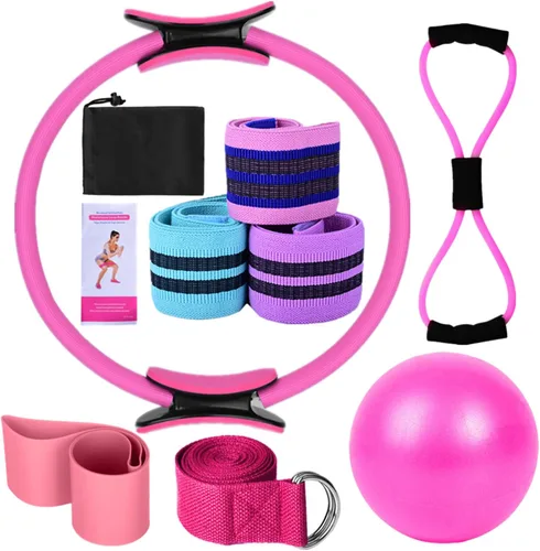 Vista 11 de Karlak Conjuntos de yoga para mujeres, equipo de pilates en casa, anillo mágico de pilates, bandas de botín para entrenamiento de glúteos, pelota