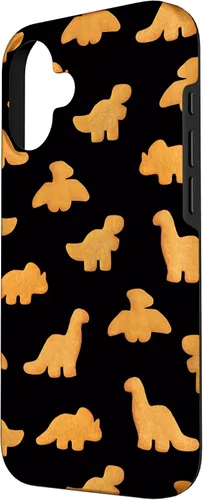 Vista 2 de iPhone 16 Dinos - Patrón de pepitas de pollo Divertida funda negra de dinosaurio realista