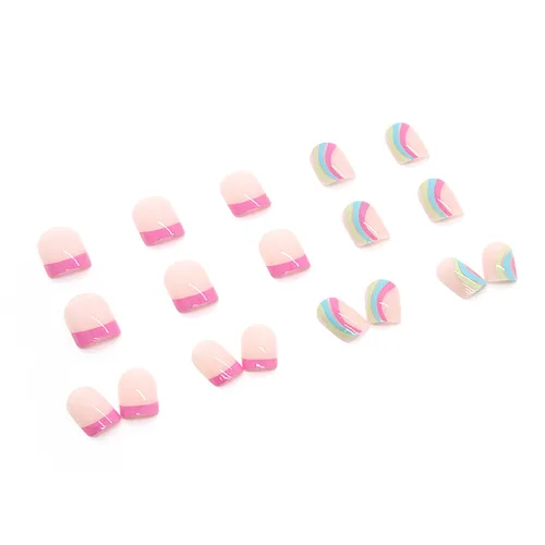 Vista 4 de Uñas postizas a presión de longitud corta, 24 piezas de cobertura completa, reutilizables, brillantes, uñas postizas con pegamento, uñas postizas