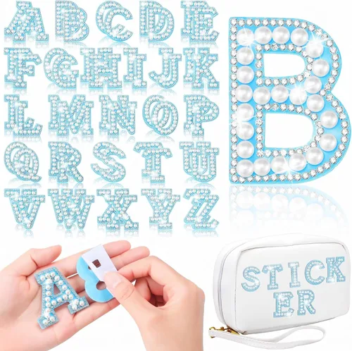 Vista 14 de 52 piezas de diamantes de imitación de letras de perlas A-Z suministros de regreso a casa, color negro