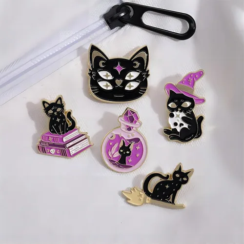Vista 6 de Creative Cat Themes - Juego de pines esmaltados con diseño de gatos, broche para mochila, bolsa, sombrero, regalos para los amantes de los gatos