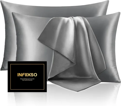Vista 28 de INFIIXSO Funda de almohada de seda de morera, para cabello y piel, tamaño estándar, cremallera oculta, 20 x 26 pulgadas, suave y refrescante