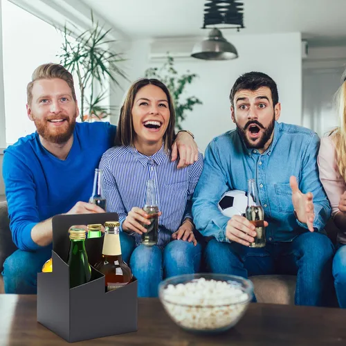 Vista 3 de Jetec 50 piezas Portador de bebidas de 4 tazas con asa, portador de cerveza de cartón kraft, portavasos desechable para bebidas calientes o frías