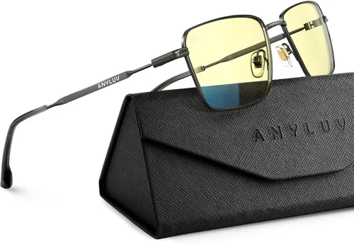 Vista 11 de ANYLUV Rectangle Blue Light Glasses, Classic Business Style Computer Glasses, Lightweight Metal Eyeglasses for Anti Eyestrain