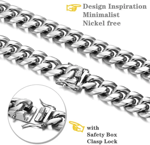 Vista 2 de ROWINCO Pulsera de acero inoxidable 316L para hombre pesada y grande cadena cubana de 80in