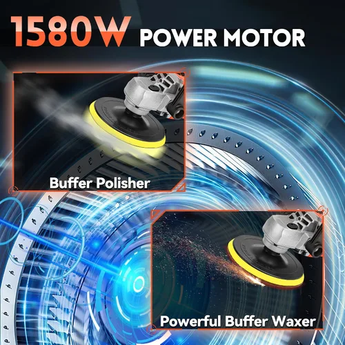 Vista 2 de Pulidora de Buffer, Potente Encerador de Buffer, 7 Velocidades Variables 1000-3500 RPM, Pulidora Rotatoria con Placa de Respaldo de 6" y 7
