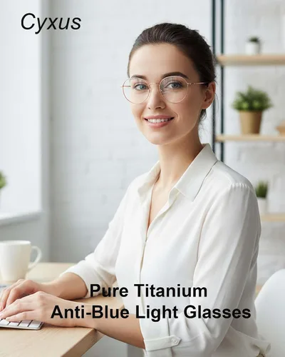 Vista 10 de Cyxus Blue Light Glasses for Men and Women, Round titanium Frame 8091