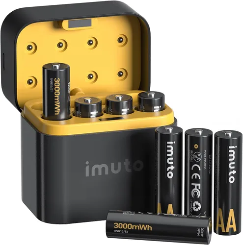 Vista 11 de imuto Baterías recargables AA, baterías de litio de 3000 mWh AA, paquete de 4 1.5V 2A Output Double a Battery, 2500+ Cycles life, Wide Temp