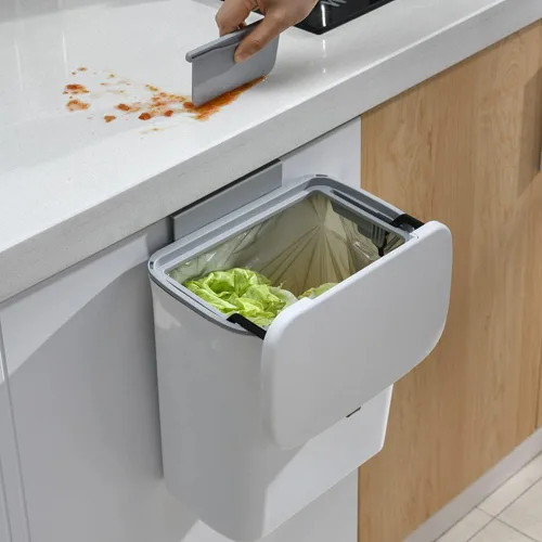 Vista 4 de Contenedor de compost de cocina de 9 L/2.4 galones, cubo de basura pequeño colgante con tapa para Gris