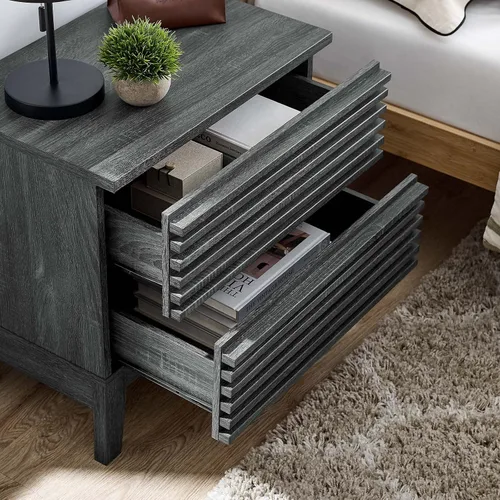 Vista 8 de Modway Render Mid-Century - Mesita de noche moderna con dos cajones, color carbón
