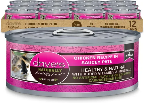 Vista 19 de Dave's Pet Food Grain Free Wet Cat Food (Chicken & Duck Saucey Pate), Naturally Healthy Canned, Added Vitamins & Minerals, Wheat Free, 5.5 oz