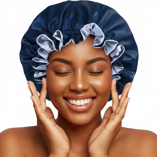 Vista 13 de Gorro de pelo para dormir, gorro de noche con clip ajustable, gorro reversible para el cabello para mujer, gorro de satén de seda
