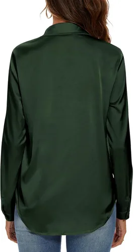Vista 3 de Blusa de seda de manga larga para mujer, informal, para oficina, trabajo