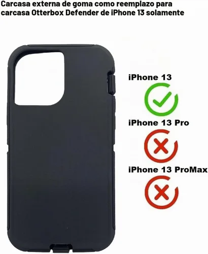 Vista 3 de Funda exterior de goma de repuesto compatible con iPhone 13 Otterbox Defender Series (negro)