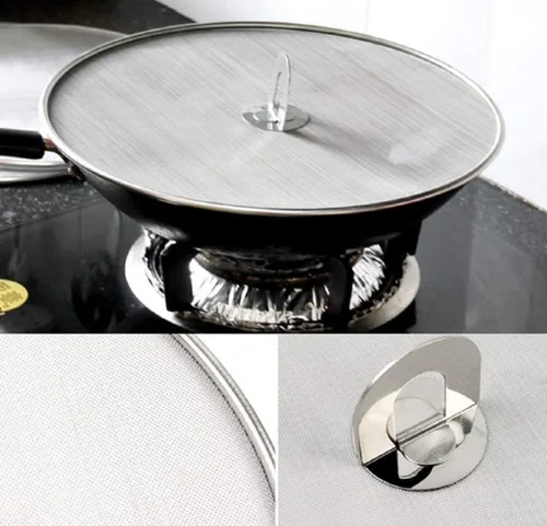 Vista 5 de Tapa de acero inoxidable 304 con agarre plegable, protector contra salpicaduras de aceite, herramientas de cocina, prácticos accesorios de cocina
