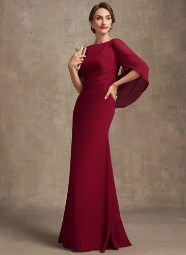 Vista 2 de NABN Vestidos de noche de gasa de sirena para mujer con capa para boda