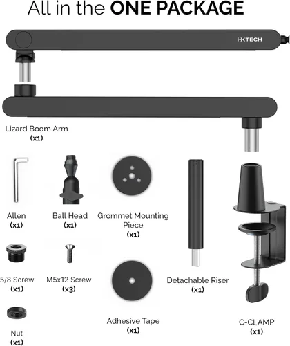 Vista 9 de IXTECH Brazo de Micrófono para Escritorio, Brazo de Micrófono Giratorio de 360° de Bajo Perfil, Brazo de Micrófono Ajustable con Columna Desmontable