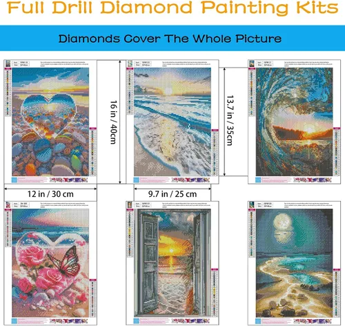 Vista 3 de KINPLUB Paquete de 6 Kits de Pintura de Diamantes para Adultos, Kits de Arte de Diamantes de Playa 5D para Principiantes, Pintura DIY de Taladro