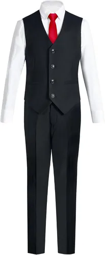 Vista 6 de Marvelous World - Conjunto de traje formal de corte entallado para niños, cintura ajustable