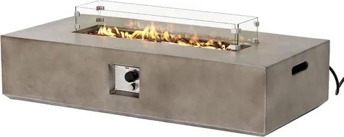 Vista 20 de SUNBURY Mesa de fuego de propano para exteriores de 35 pulgadas, mesa de fuego gris para patio de 50,000 BTU, mesa de fuego cuadrada de gas