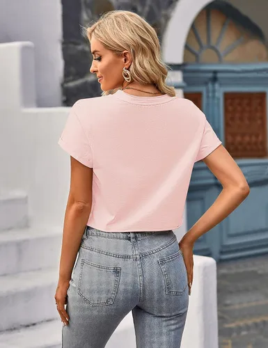 Vista 4 de MEROKEETY Camisetas cortas de verano de manga corta con cuello redondo para mujer