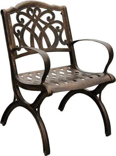 Vista 6 de Silla de comedor de patio negra de aluminio fundido tradicional al aire libre ornamentada