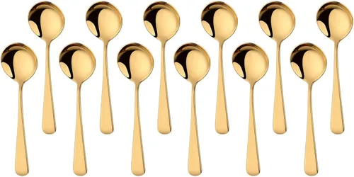 Vista 9 de Juego de 12 cucharas de sopa redondas de acero inoxidable, cucharas de caldo de 6 pulgadas, color negro