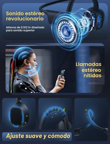 Vista 3 de Auriculares de conducción ósea, ligeros, de oído abierto, auriculares deportivos con micrófono integrado, extra cómodos, IPX5, impermeables