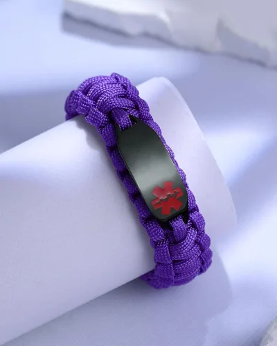 Vista 32 de Pulsera de alerta médica Paracord para hombres y mujeres Pulsera de identificación médica de acero inoxidable con hebillas de liberación lateral