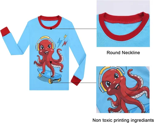 Vista 4 de Benaive Pijama para niños, pijama de algodón para niño, conjunto de pantalones de 4 piezas para niños