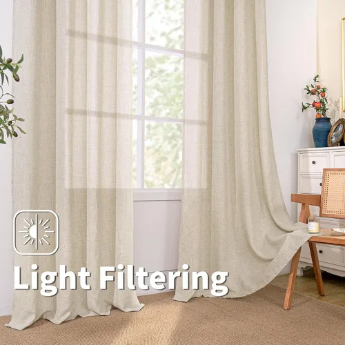 Vista 4 de BGment Cortinas de Lino Beige de 63 Pulgadas de Largo 2 Paneles - Tratamientos para Ventanas con Textura de Arpillera Filtrantes de Luz Cortinas