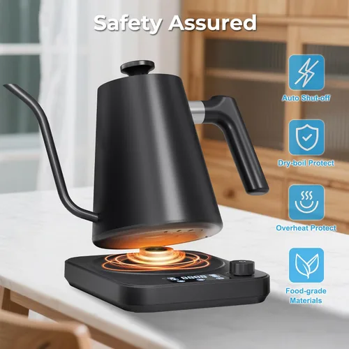 Vista 7 de Hervidor eléctrico de cuello de cisne, control de precisión de ±1 °F, ajuste de altitud inteligente, mantiene el calor 24 horas, memoria automática