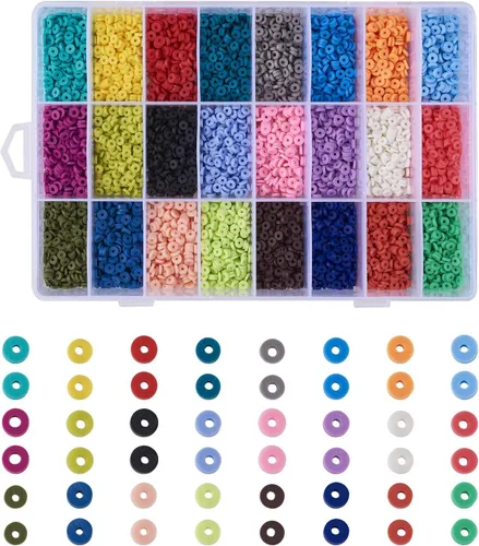 Vista 10 de Cheriswelry - Cuentas de arcilla de 0.157 in, 9200 cuentas de arcilla polimérica Heishi, 24 colores, planas, redondas, hechas a mano, disco