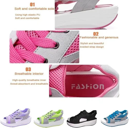 Vista 4 de Tracuna Sandalias de verano con cordones y paneles de contraste, zapatos de verano para mujer, sandalias de plataforma, cuñas y ocio deportivo