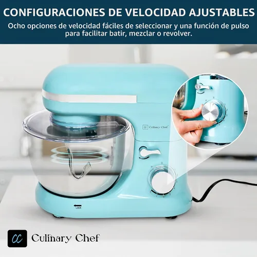 Vista 7 de CULINARY CHEF - Batidora de pie de 4.5L con cuenco de acero inoxidable, batidora eléctrica de cocina con cabezal abatible, gancho para masa, batidor