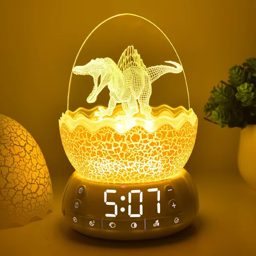 Vista 10 de Reloj Digital Huevo de Dragón de 2da Generación Despertador Ok para Despertar con Luz Nocturna / 20 Canciones de Cuna Ruido Blanco/Altavoz