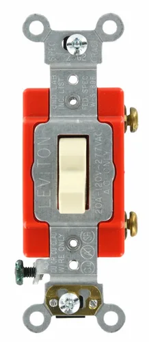 Vista 3 de Leviton 20 amperios, 120 voltios, mango iluminado de palanca, interruptor silencioso de CA de un solo polo iluminado, grado extra resistente