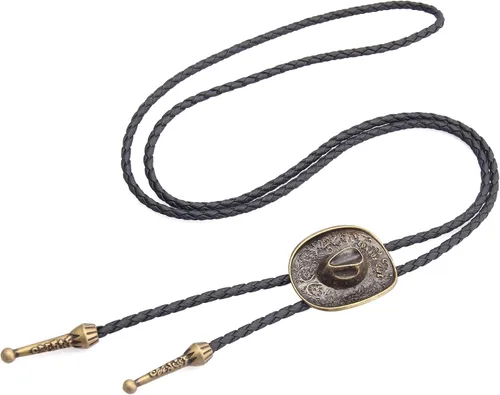 Vista 297 de Jeilwiy Corbata de bolo para hombre, corbata de vaquero occidental, collar de corbata de bolo dorado, corbata de cuero, corbata de Halloween
