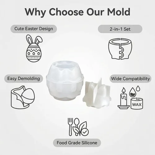Vista 5 de Molde de silicona para tarro de vela de huevo de conejo de Pascua, molde de resina de huevo de conejo 3D para velas, taza de almacenamiento