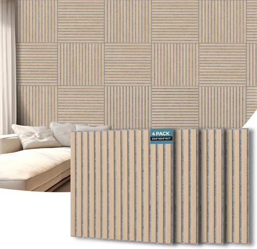 Vista 10 de AKUMAX Paquete de 4 paneles de madera, paneles de pared con listones 3D para pared, techo y absorción de sonido, paneles de pared de madera