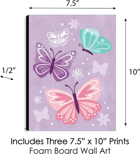 Vista 4 de Big Dot of Happiness Hermosa mariposa – Arte de pared floral para guardería y decoración de habitación infantil – 7.5 x 10 pulgadas – Juego de 3