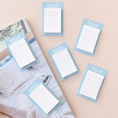 Vista 6 de Monolike Basic Line Blue Sticky-it - Juego de 6 blocs de notas autoadhesivos, 50 hojas