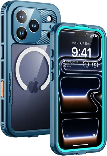 Vista 41 de Lanhiem Funda magnética impermeable para iPhone 16, protector de pantalla de privacidad integrado, compatible con MagSafe, funda antiespía de cuerpo
