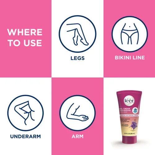 Vista 7 de Veet Crema Gel Depilación, Fórmula para Piel Sensible 6.76 fl oz (6.8 fl oz)