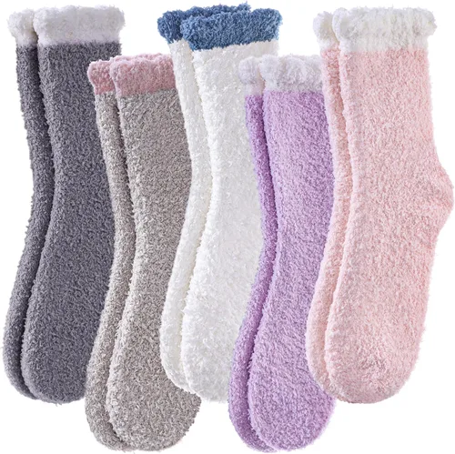 Vista 8 de Calcetines mullidos para mujer, esponjosos, cálidos, tipo pantufla de invierno, de microfibra, suaves, para dormir en casa 1 par Blanco